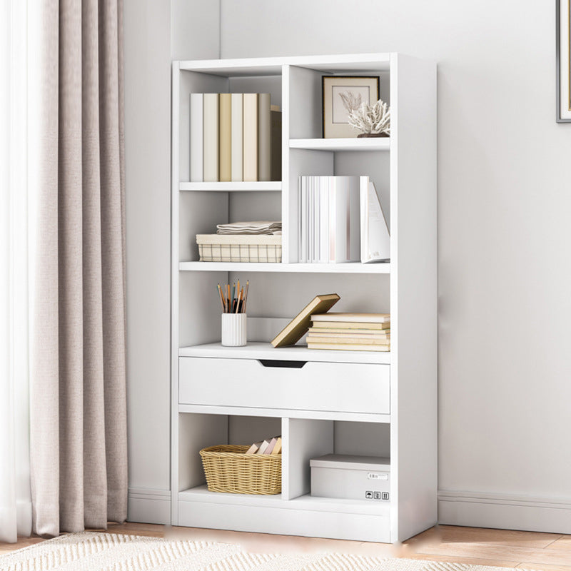 Standard Engineered Wood Bookshelf Contemporary Open Back Bookcase with Drawers
