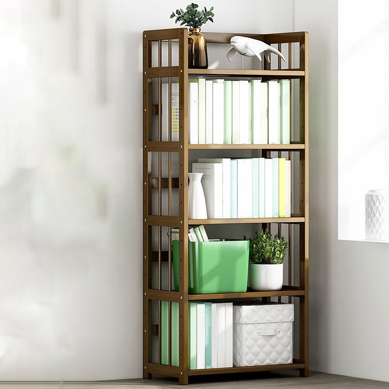Standard Bamboo Shelf Bookcase Contemporary Brown Open Bookcase