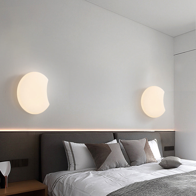 Modern Metal Wall Sconce Moon Shape Wall Light with Plastic Shade for Bedroom