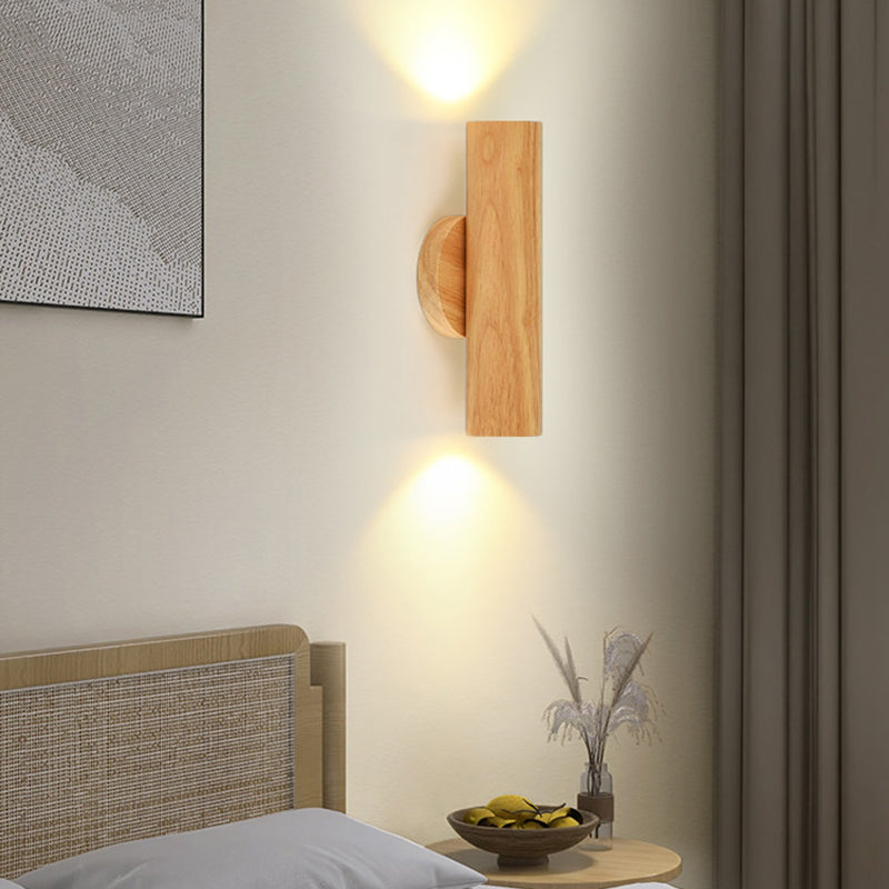 Single Modernism Brown/Beige Wall Mounted Sconce Wooden LED Wall Light