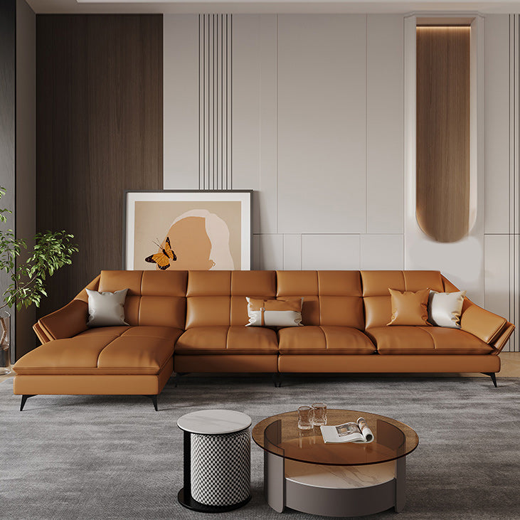 Contemporary Sectional Sofa Orange Genuine Leather Sectional