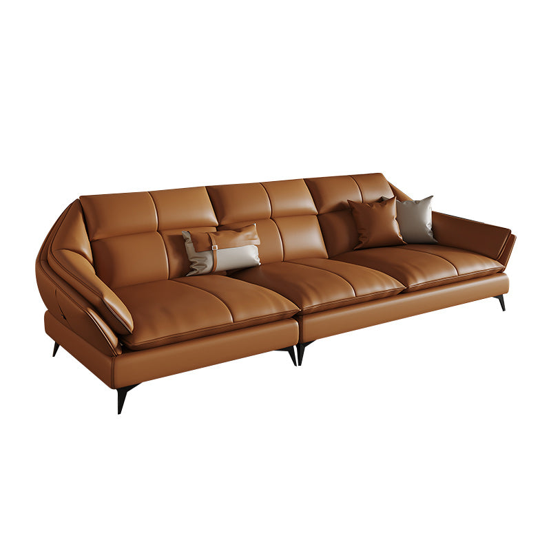 Contemporary Sectional Sofa Orange Genuine Leather Sectional