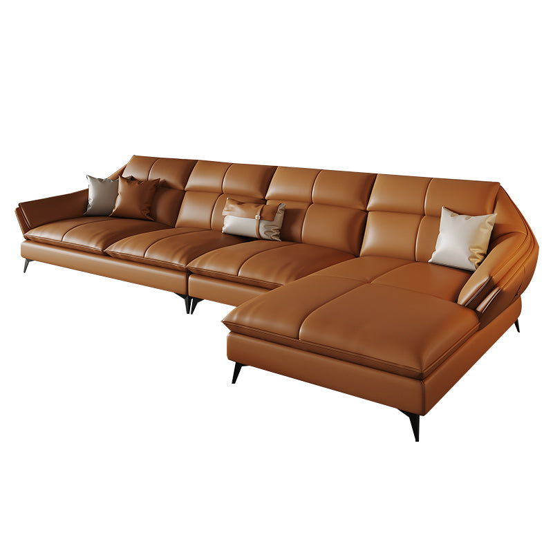 Contemporary Sectional Sofa Orange Genuine Leather Sectional