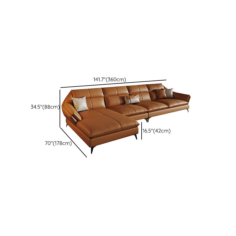 Contemporary Sectional Sofa Orange Genuine Leather Sectional