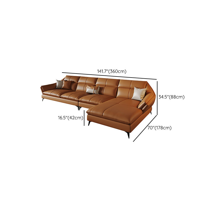 Contemporary Sectional Sofa Orange Genuine Leather Sectional