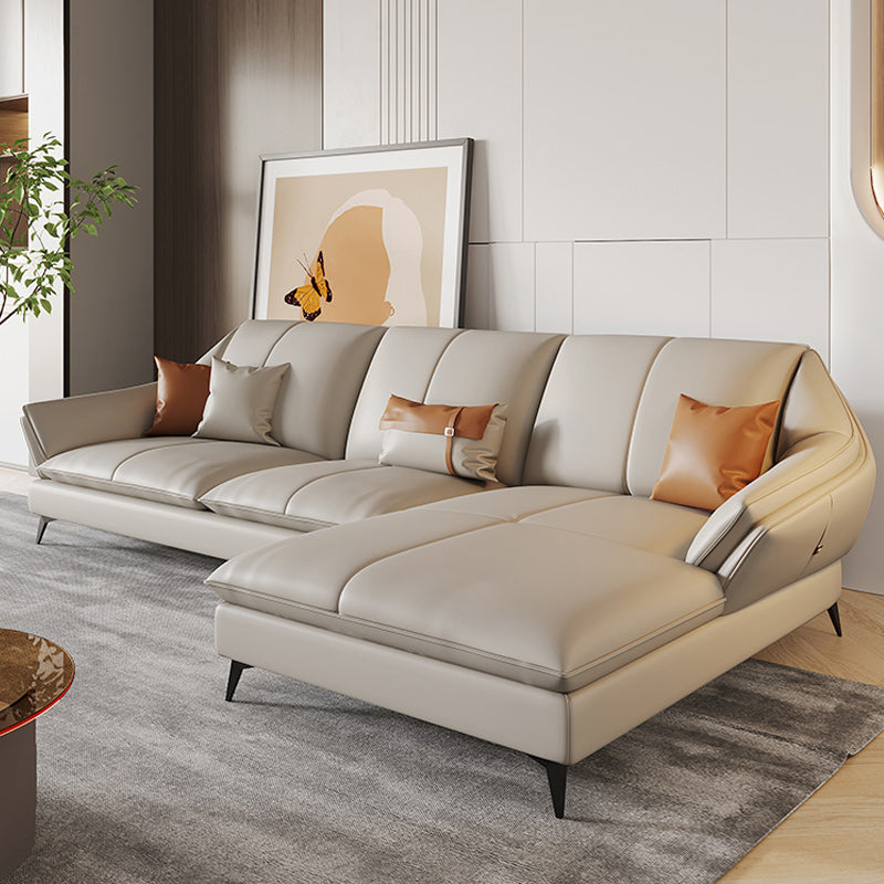 Contemporary Sectional Sofa Beige Leather Sectional with Pillows