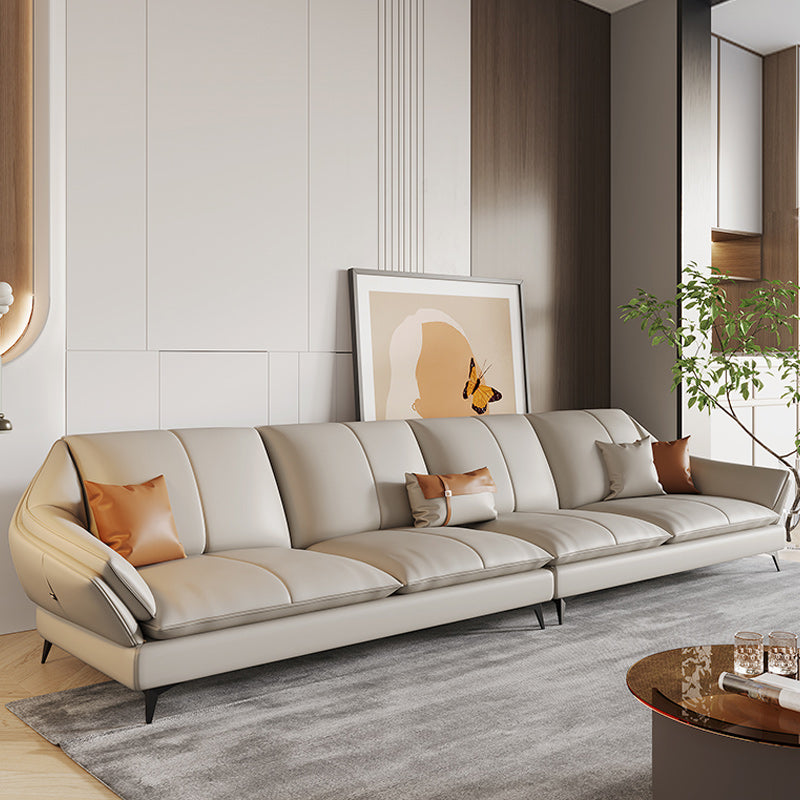 Contemporary Sectional Sofa Beige Leather Sectional with Pillows