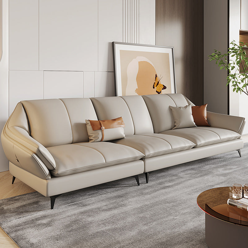 Contemporary Sectional Sofa Beige Leather Sectional with Pillows