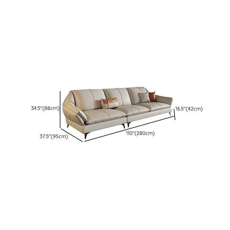 Contemporary Sectional Sofa Beige Leather Sectional with Pillows