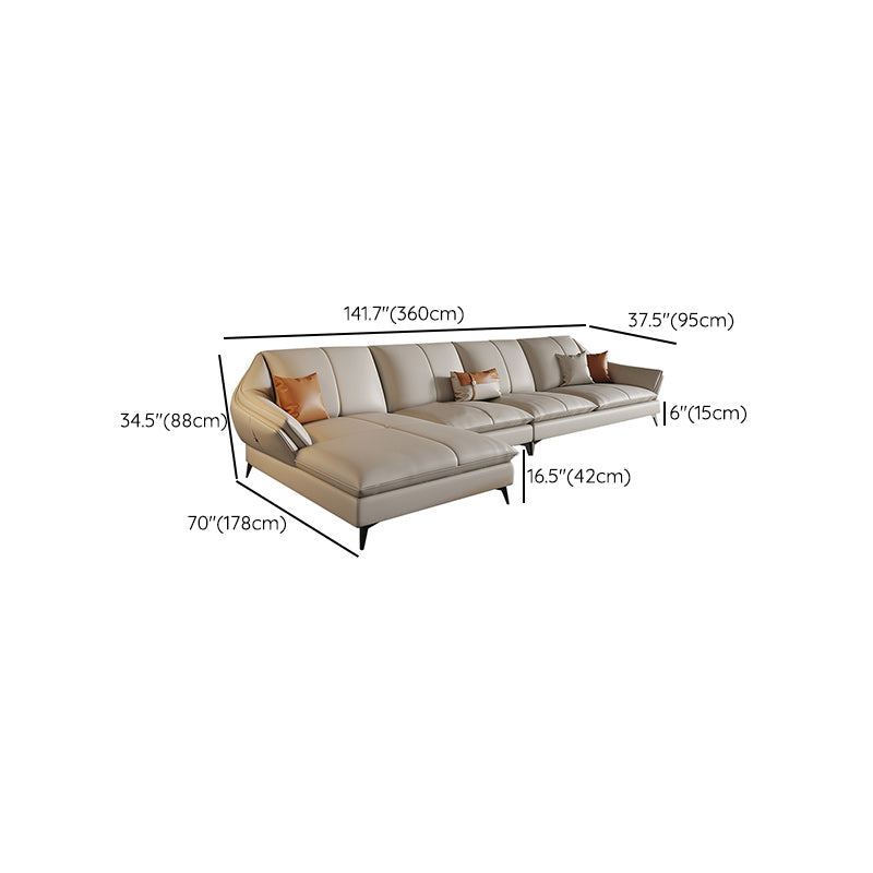Contemporary Sectional Sofa Beige Leather Sectional with Pillows