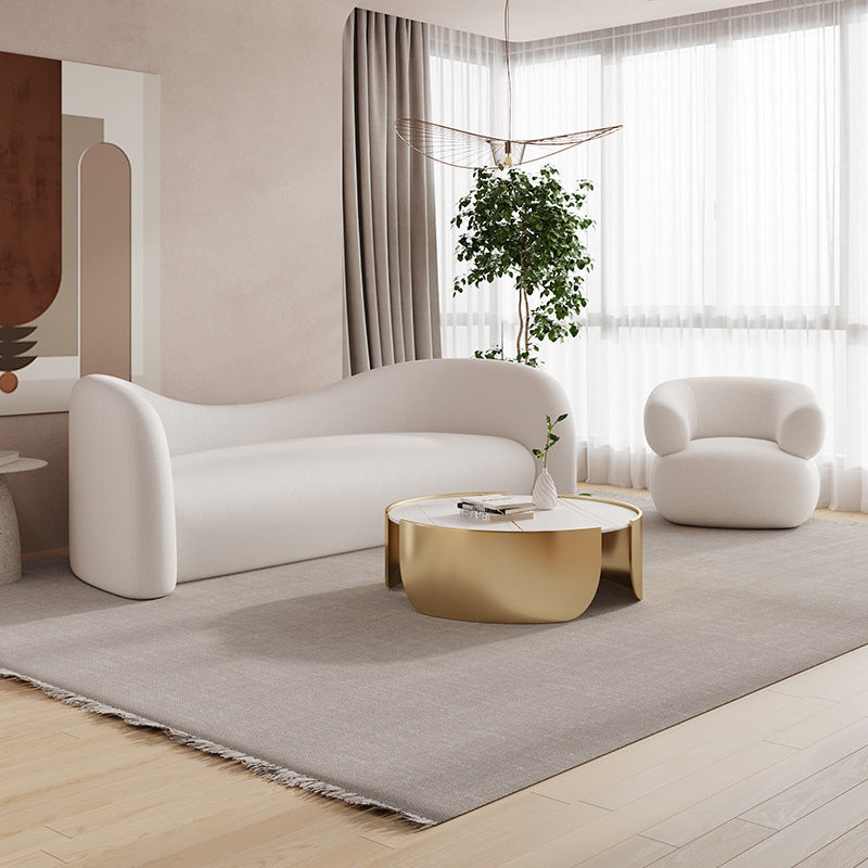 Faux Leather Modern Sofa Sloped Arm Curved Sofa for Living Room