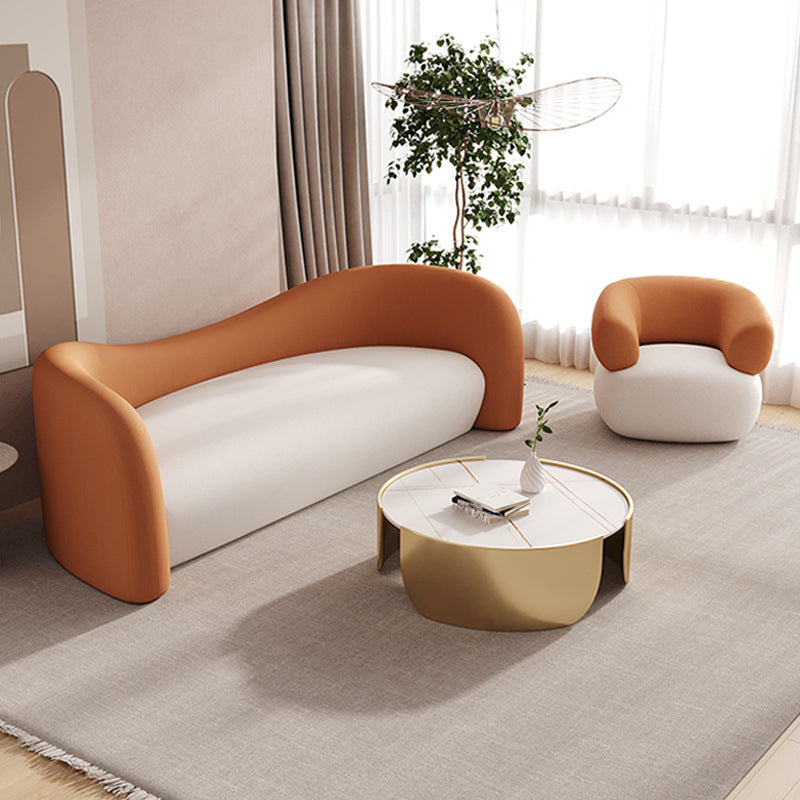 Faux Leather Modern Sofa Sloped Arm Curved Sofa for Living Room