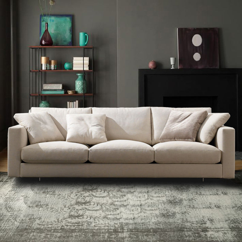 Brown 3-seat Fabric Sofa Sqaure Arm Standard Sofa with 4 Pillows