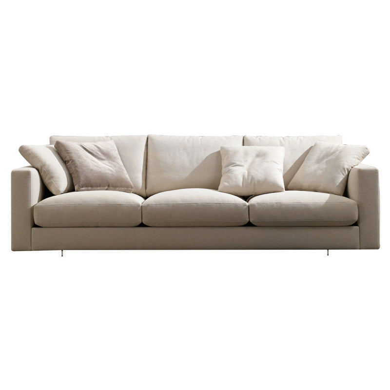 Brown 3-seat Fabric Sofa Sqaure Arm Standard Sofa with 4 Pillows