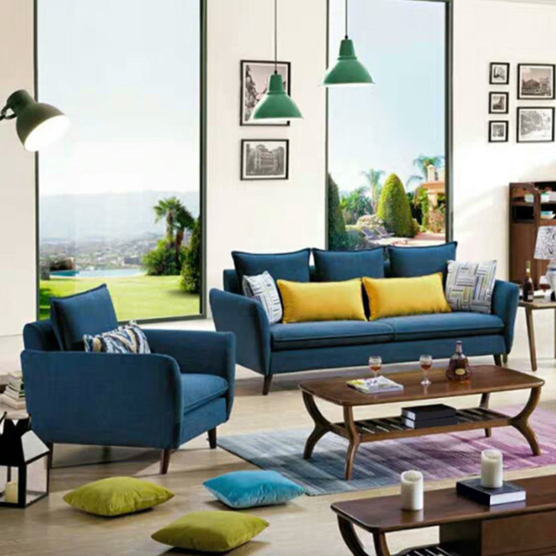 Standard Flared Arm Sofa Fabric Slipcovered Sofa with Wood Accent