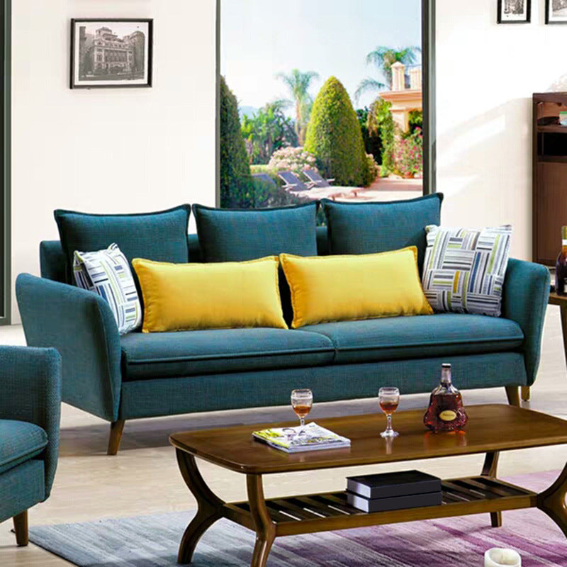 Standard Flared Arm Sofa Fabric Slipcovered Sofa with Wood Accent