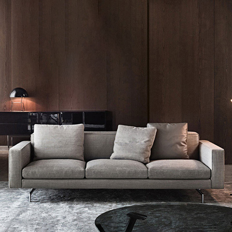 Gray 3-seater Sqaure Arm Sofa Contemporary Slipcovered Sofa with 3 Pillows