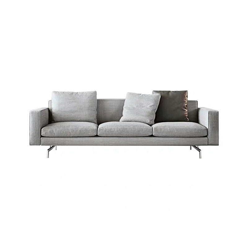 Gray 3-seater Sqaure Arm Sofa Contemporary Slipcovered Sofa with 3 Pillows