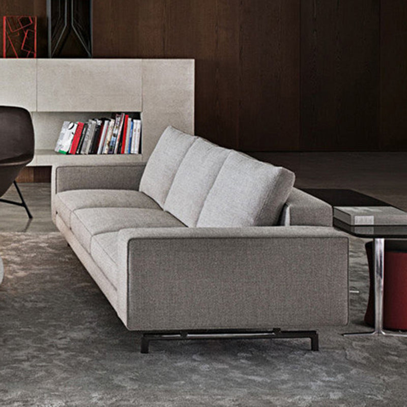 Gray 3-seater Sqaure Arm Sofa Contemporary Slipcovered Sofa with 3 Pillows