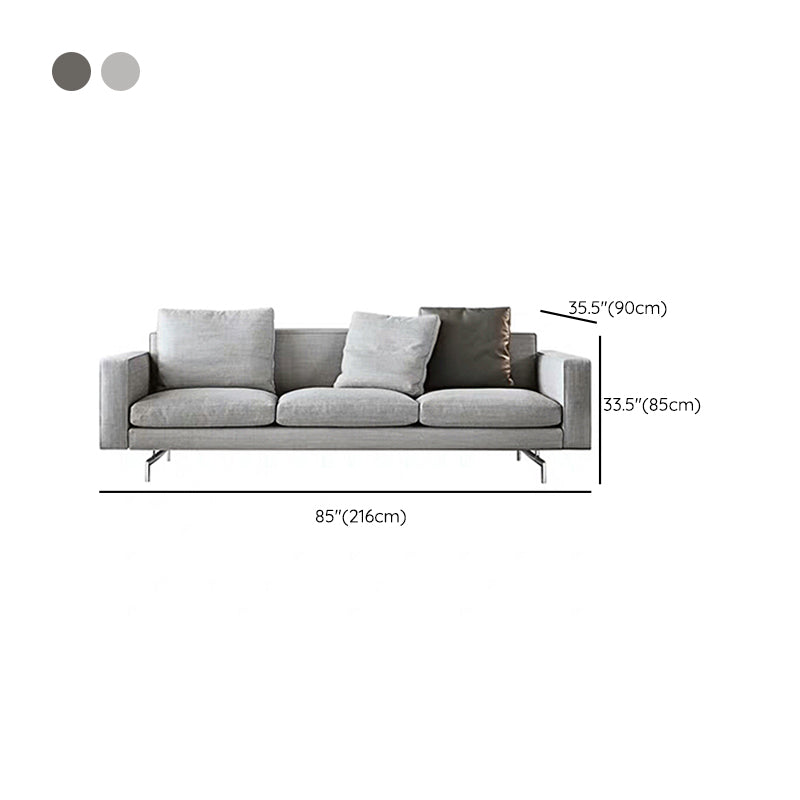 Gray 3-seater Sqaure Arm Sofa Contemporary Slipcovered Sofa with 3 Pillows