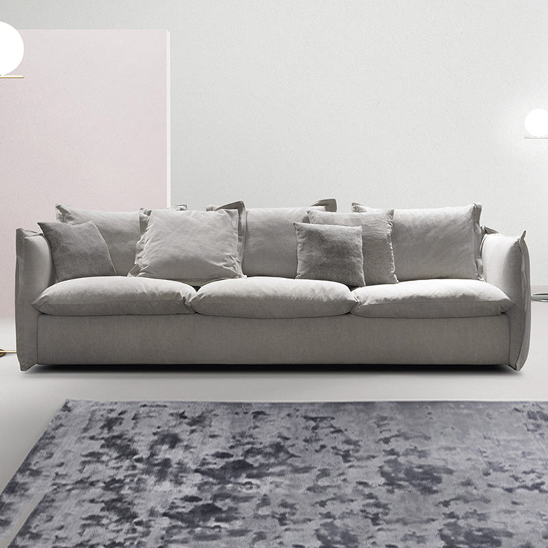 3-seater Linen Slipcovered Sofa Round Arm Sofa with 4 Pillows