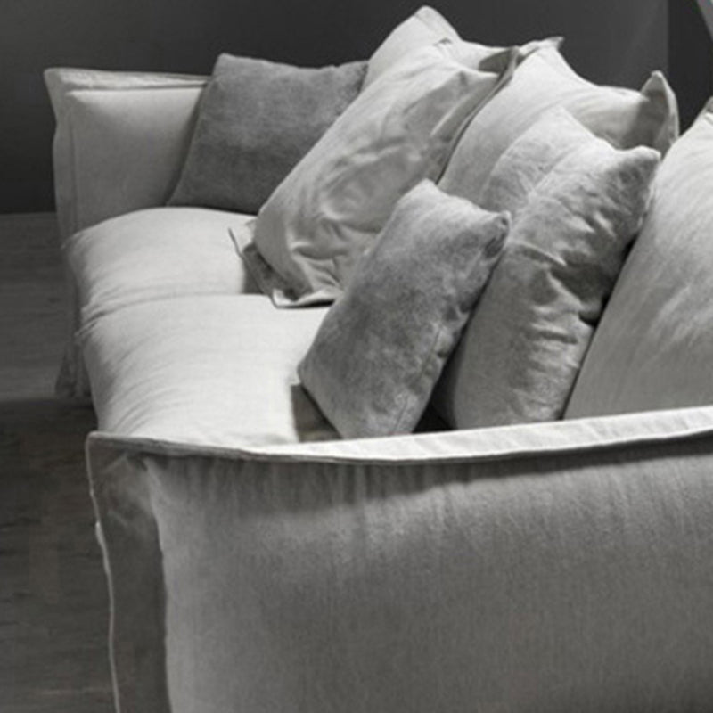 3-seater Linen Slipcovered Sofa Round Arm Sofa with 4 Pillows