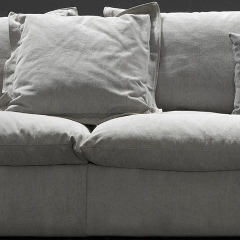 3-seater Linen Slipcovered Sofa Round Arm Sofa with 4 Pillows