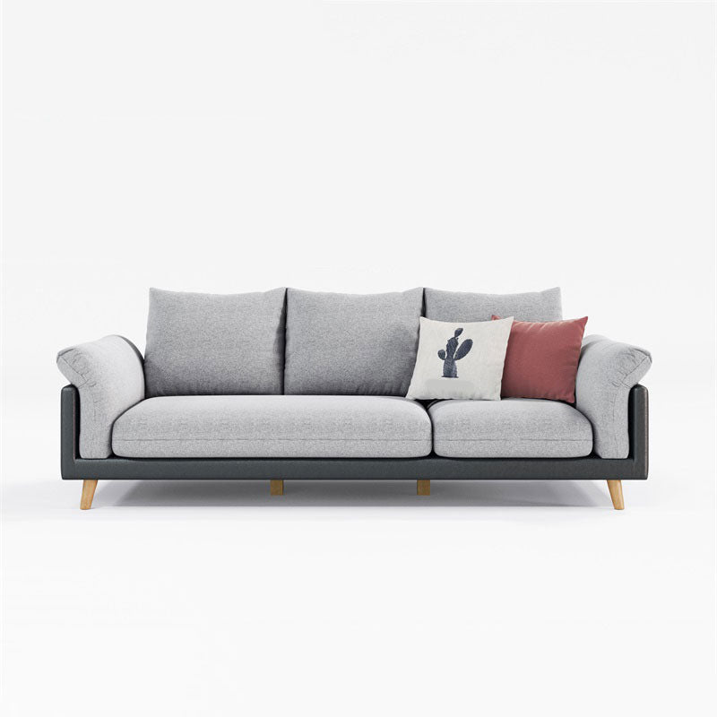 Contemporary Linen Standard Sofa Pillow Top Arm Settee in Beige and Grey
