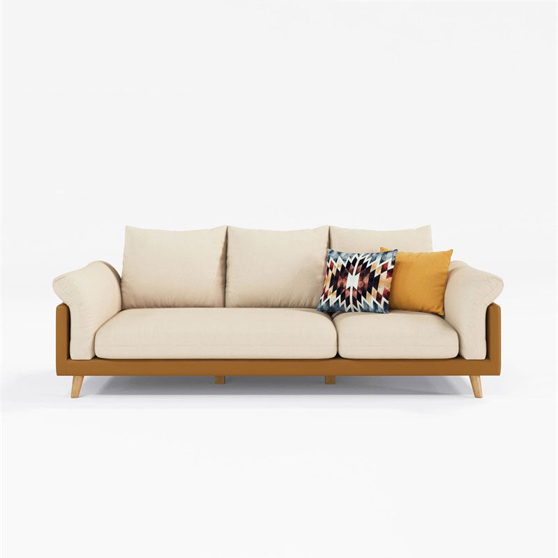 Contemporary Linen Standard Sofa Pillow Top Arm Settee in Beige and Grey