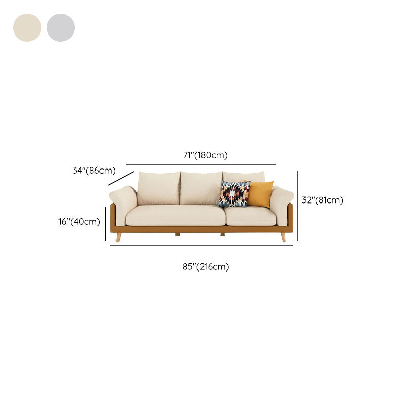 Contemporary Linen Standard Sofa Pillow Top Arm Settee in Beige and Grey
