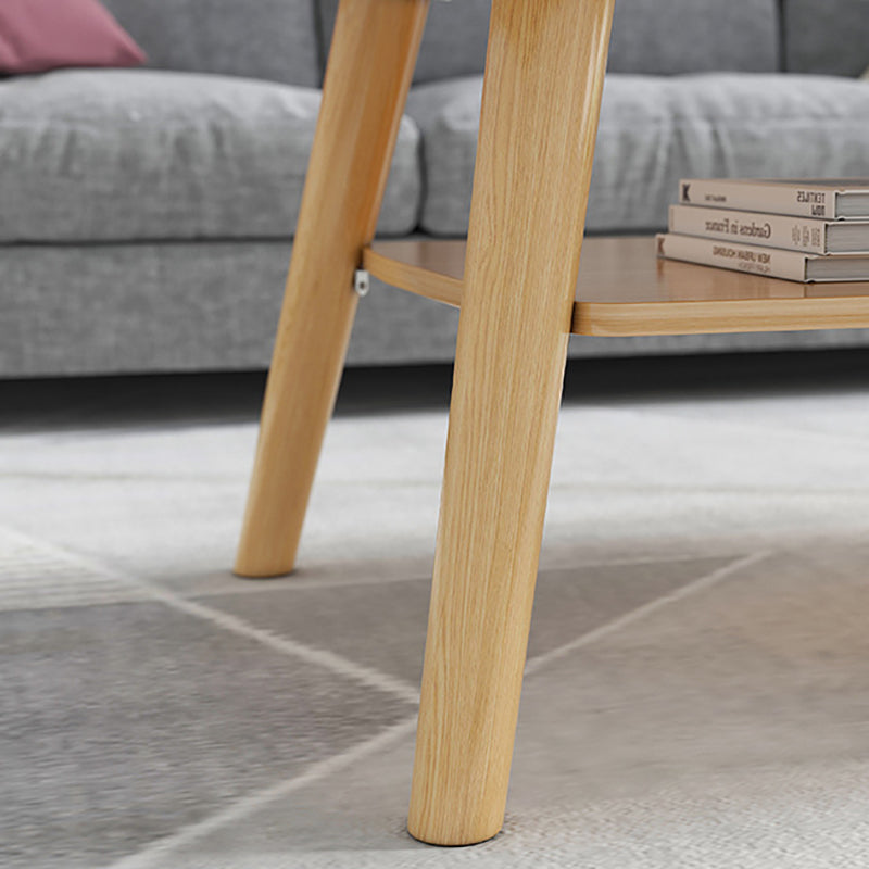 Contemporary Rectangle Wooden Coffee Table with Shelf and 4 Solid Wood Legs