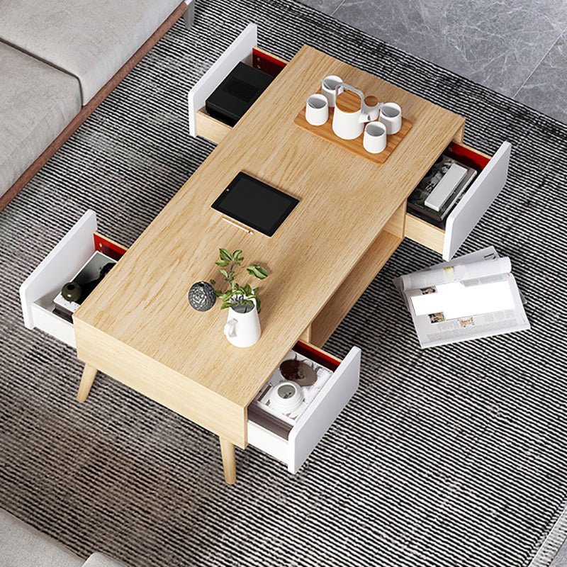 Scandinavian Rectangle Coffee Table with 4 Drawers and 1 Shelf