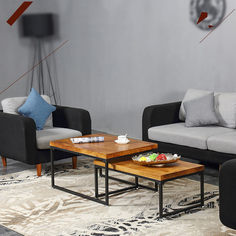 Modern Simple Wood Rectangular Coffee Table Sled 2 Nesting Cocktail Table Set