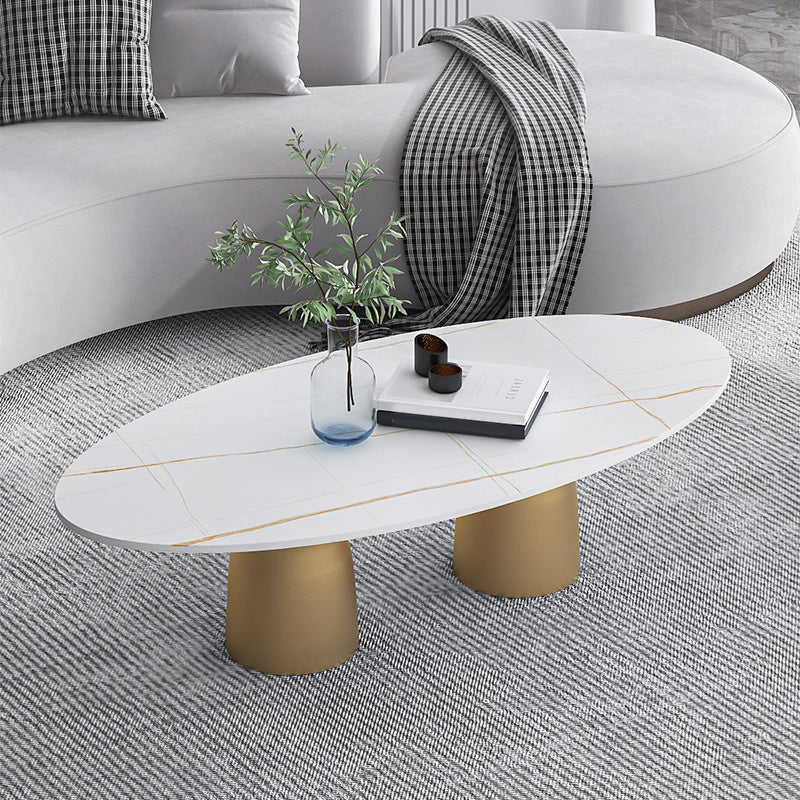 Glam 15.7"Tall Iron 2 Legs Oval Slate Table Top Coffee Table