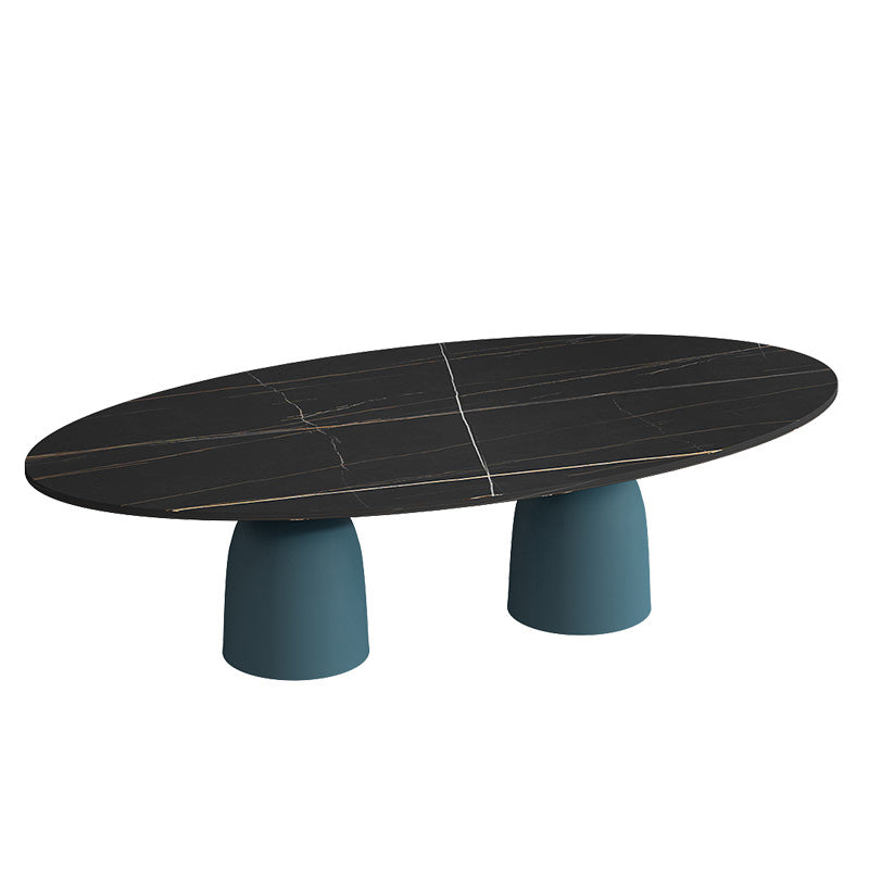 Glam 15.7"Tall Iron 2 Legs Oval Slate Table Top Coffee Table