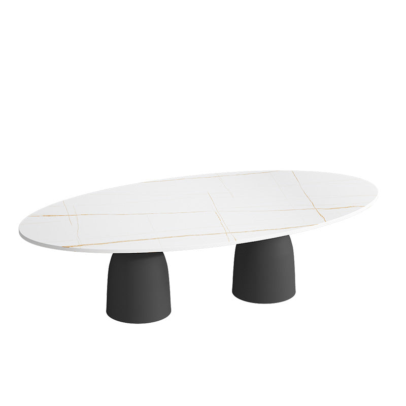 Glam 15.7"Tall Iron 2 Legs Oval Slate Table Top Coffee Table