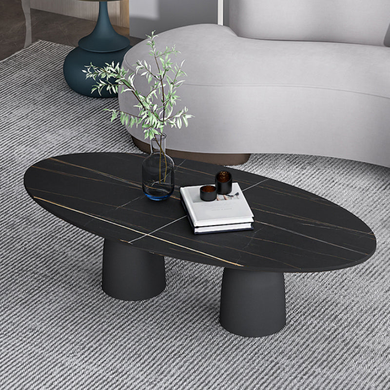 Glam 15.7"Tall Iron 2 Legs Oval Slate Table Top Coffee Table