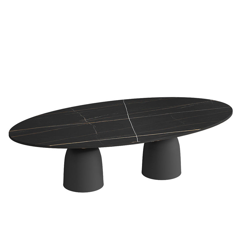 Glam 15.7"Tall Iron 2 Legs Oval Slate Table Top Coffee Table