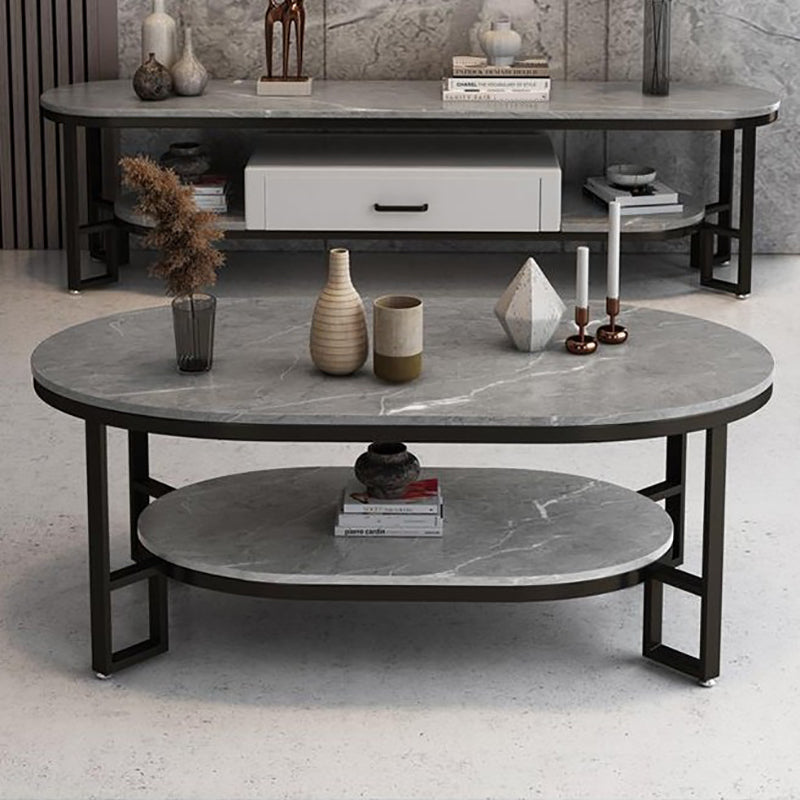 Rectangle Slate Coffee Table Abstract Coffee Cocktail Table with Shelf