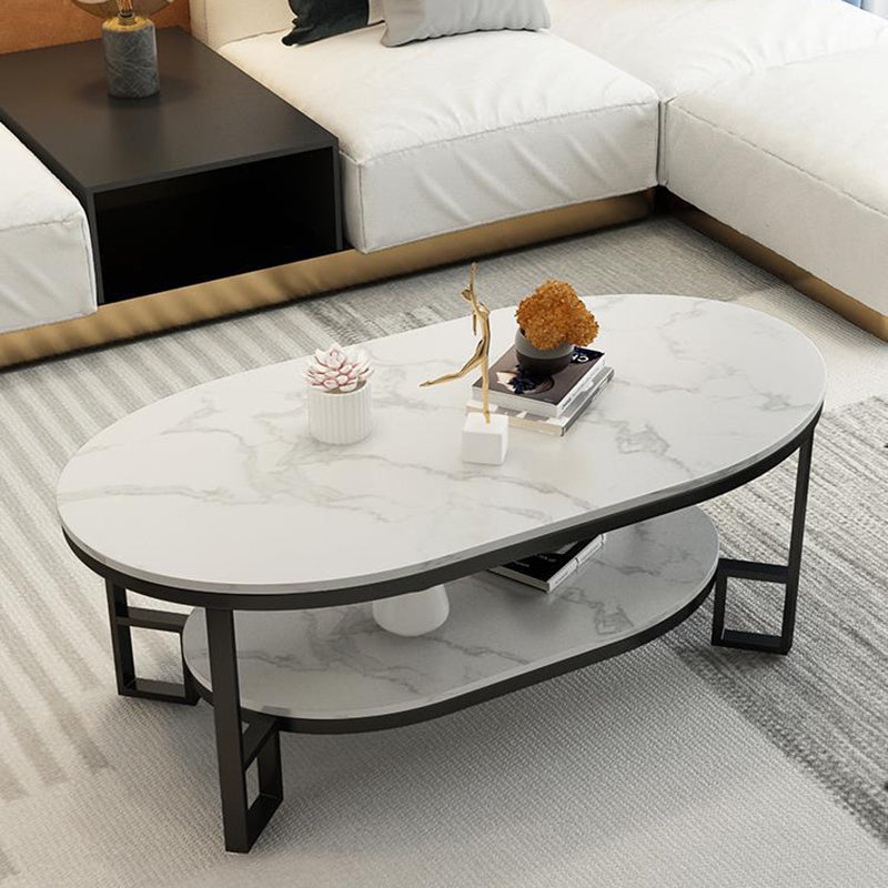 Rectangle Slate Coffee Table Abstract Coffee Cocktail Table with Shelf