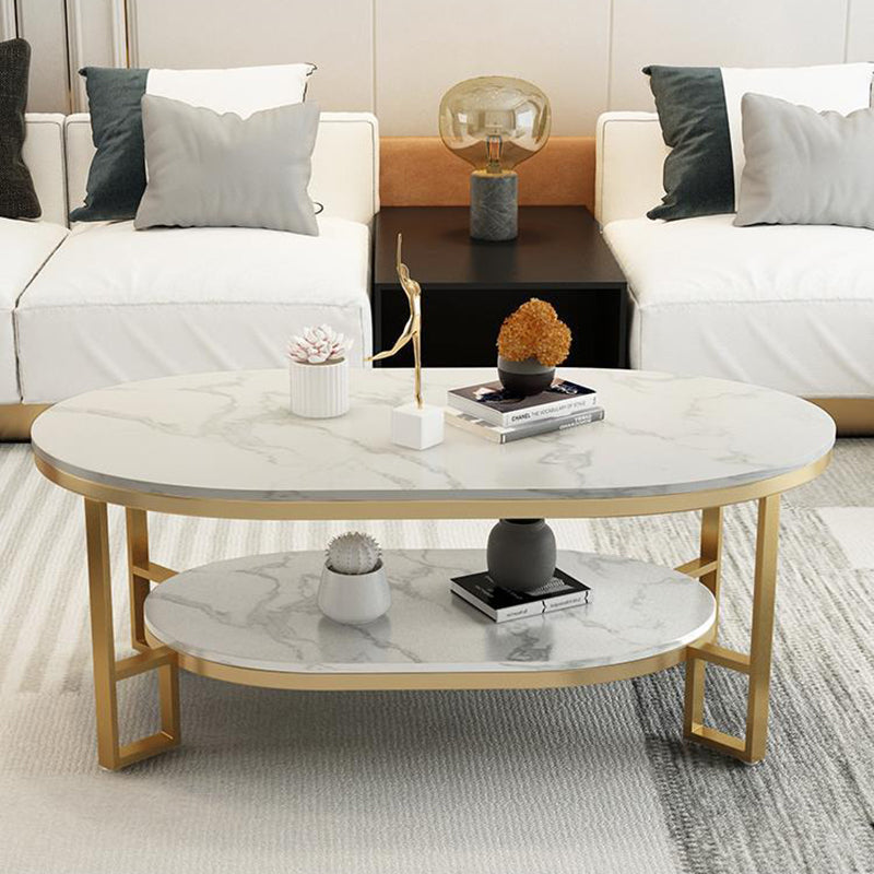 Rectangle Slate Coffee Table Abstract Coffee Cocktail Table with Shelf