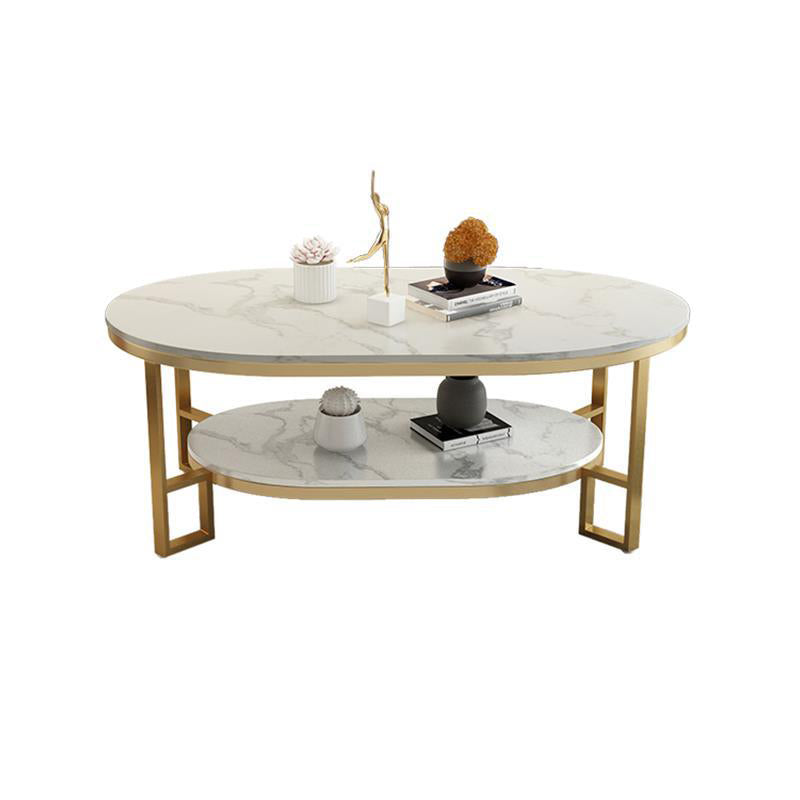Rectangle Slate Coffee Table Abstract Coffee Cocktail Table with Shelf