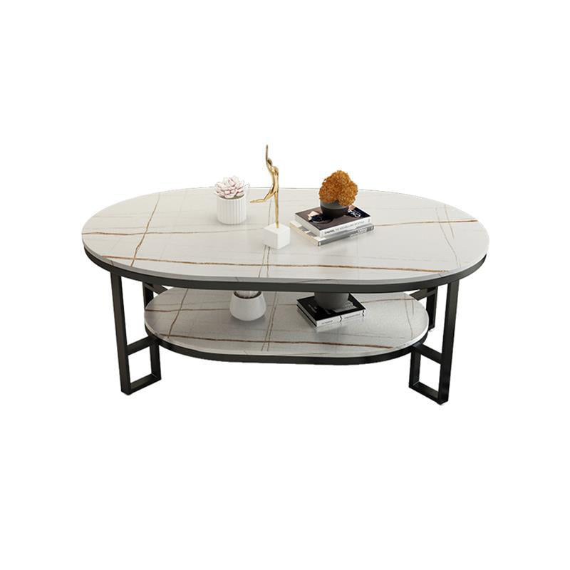 Rectangle Slate Coffee Table Abstract Coffee Cocktail Table with Shelf