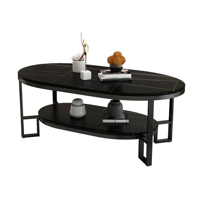 Rectangle Slate Coffee Table Abstract Coffee Cocktail Table with Shelf