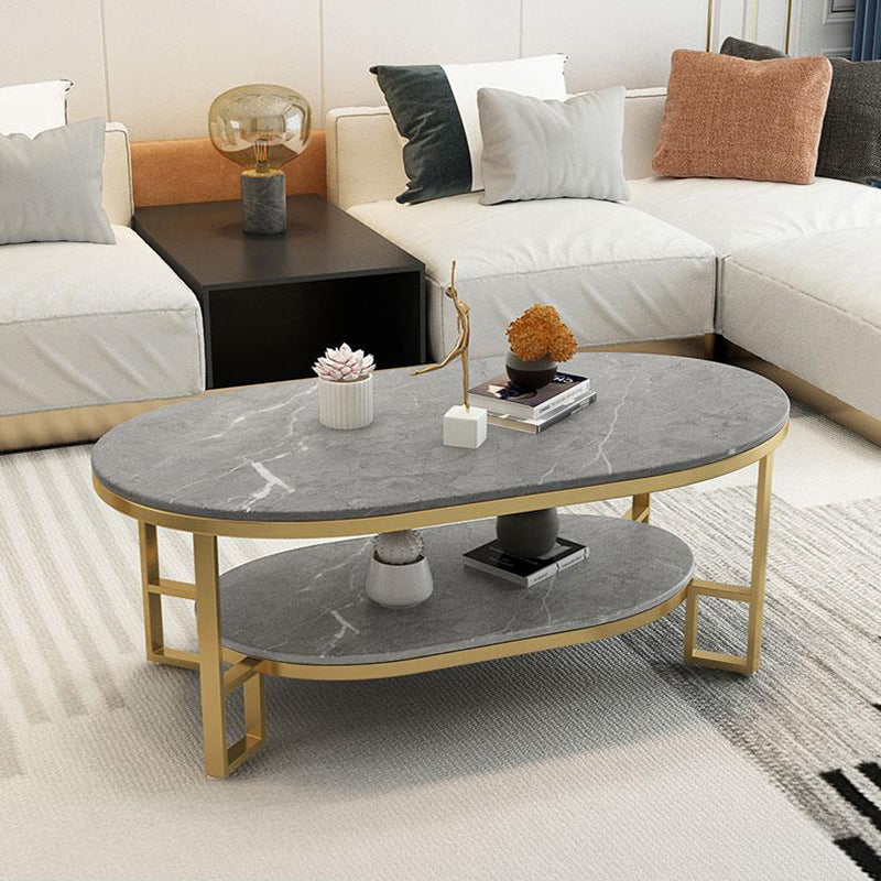 Rectangle Slate Coffee Table Abstract Coffee Cocktail Table with Shelf