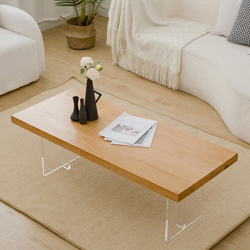 Scandinavian Solid Wood Rectangle Top Coffee Table Acrylic Sled Cocktail Table
