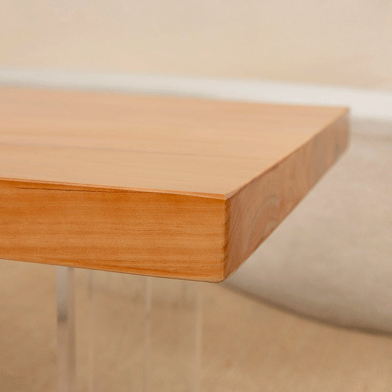 Scandinavian Solid Wood Rectangle Top Coffee Table Acrylic Sled Cocktail Table