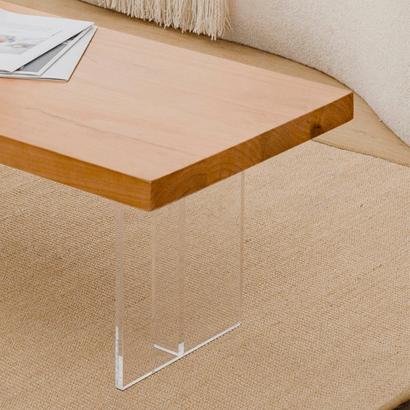 Scandinavian Solid Wood Rectangle Top Coffee Table Acrylic Sled Cocktail Table
