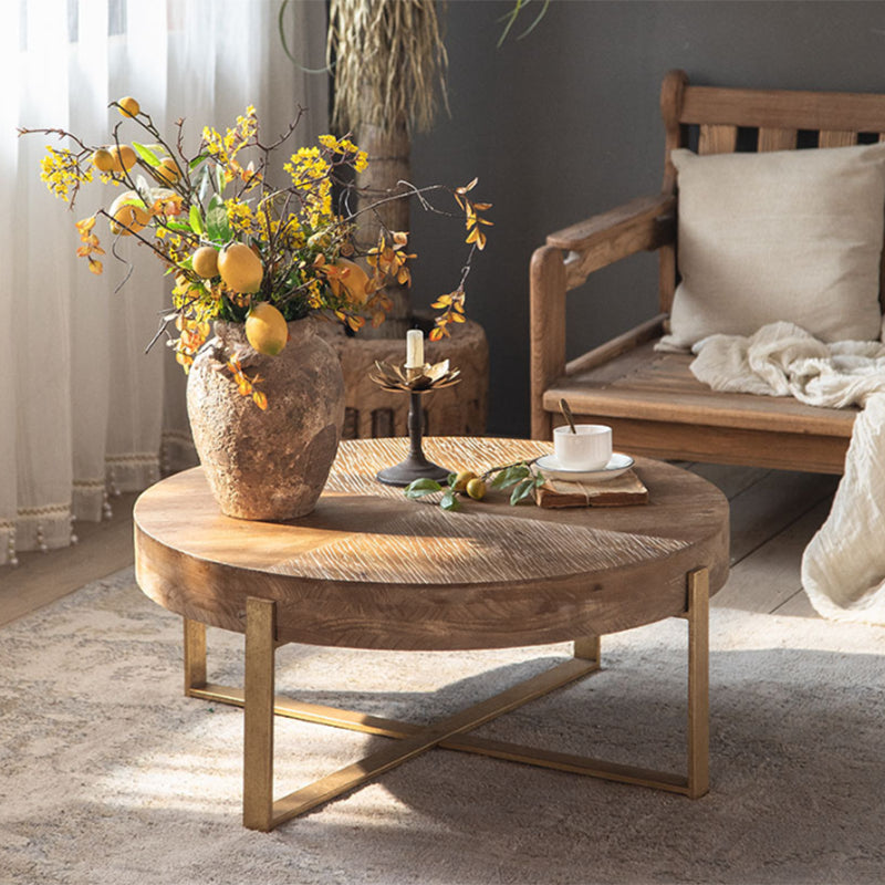 Distressed Wood & Iron Coffee Table French Country Style 1 Single Cocktail Table