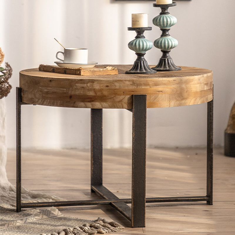 Distressed Wood & Iron Coffee Table French Country Style 1 Single Cocktail Table